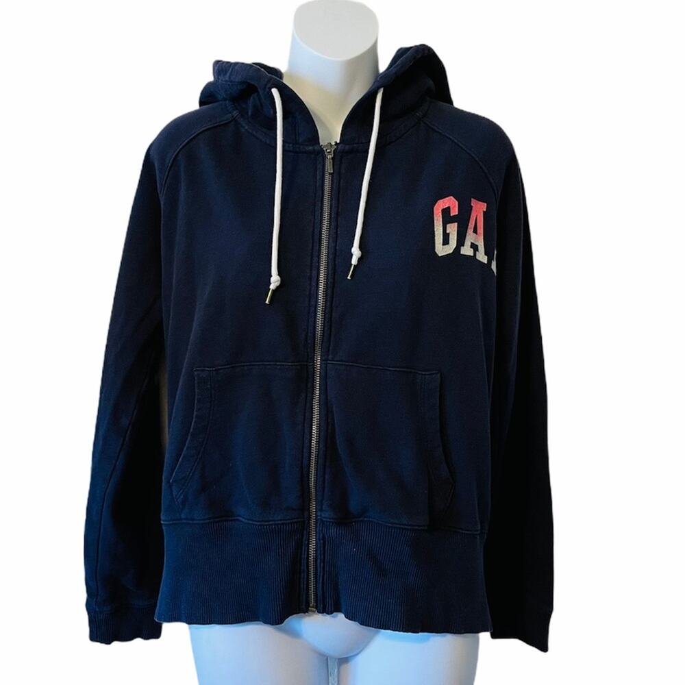 Gap 1969 spell out ombré navy zip up hoodie